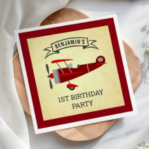 Papel de fiesta de cumpleaños de avión retro rojo 