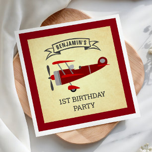 Servilleta De Papel Papel de fiesta de cumpleaños de avión retro rojo