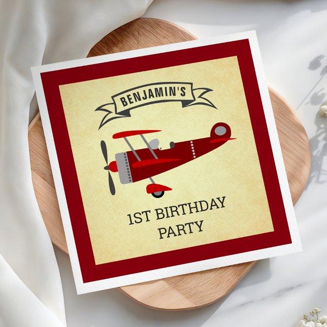 Servilleta De Papel Papel de fiesta de cumpleaños de avión retro rojo  (Subido por el creador)