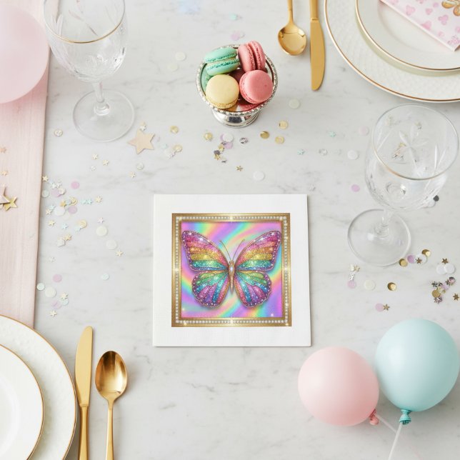 Servilleta De Papel Papel de fiesta de mariposa de brillo de arcoíris  (Subido por el creador)