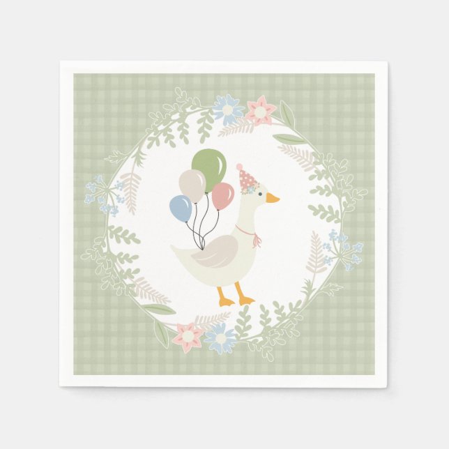 Servilleta De Papel Papel de Gingham floral verde (Anverso)