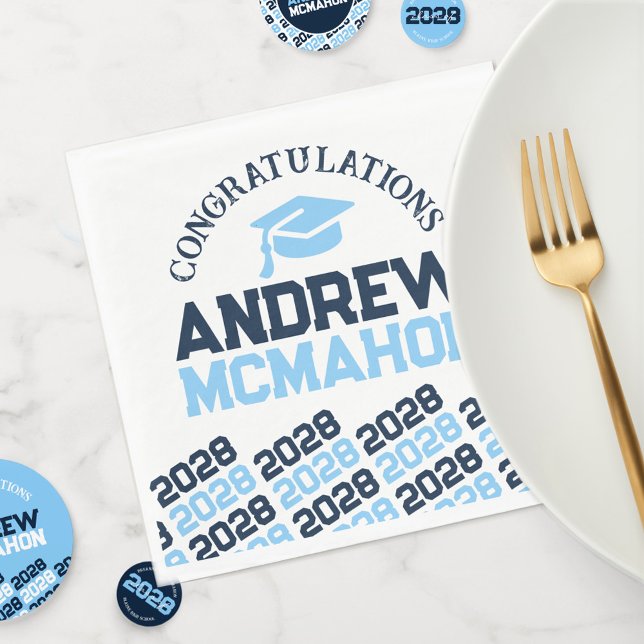 Servilleta De Papel Papel de graduación personalizado de la Marina Azu (Repeating Class Year + Baby Blue Graduation Cap Personalized Paper Napkins)