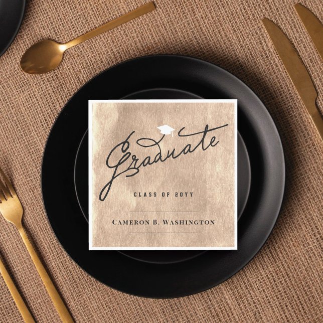 Servilleta De Papel Papel de graduado de graduación de Relieve metaliz (Stylish Graduate Script Copper Foil Modern Graduation Party Paper Napkin @ zazzle.com/color_therapy)