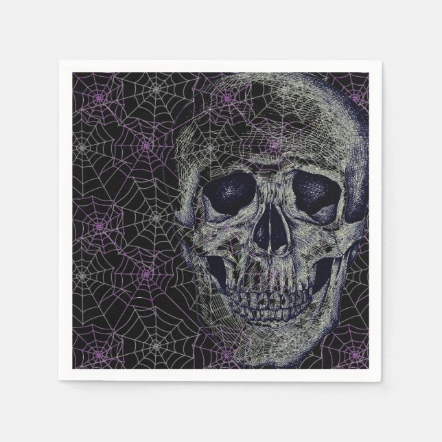 Servilleta De Papel Papel de Halloween Napkins-Skull & Webs (Anverso)