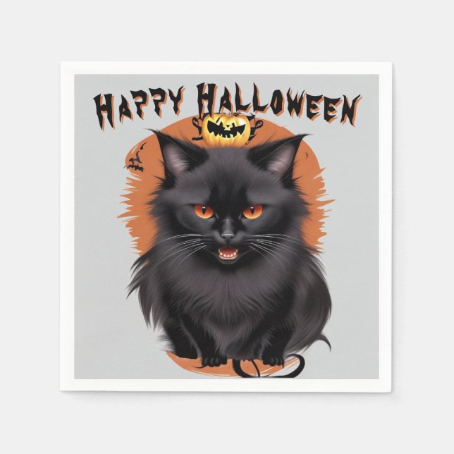 Servilleta De Papel Papel de Halloween para gato negro malvado (Anverso)