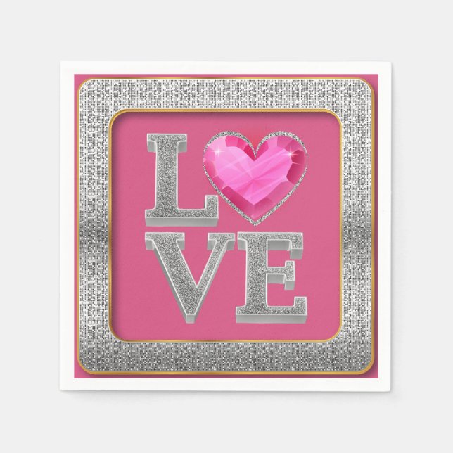 Servilleta De Papel Papel de joya elegante de purpurina de plata y cor (Anverso)