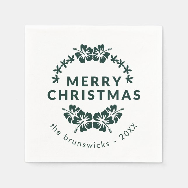 Servilleta De Papel Papel de la familia Floral Green Merry de Navidad (Anverso)