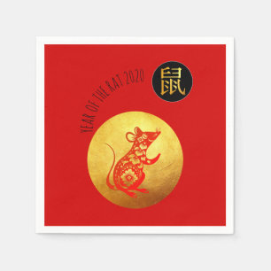 Servilleta De Papel Papel de la Rata Roja Dorada Año Nuevo Chino 2020 