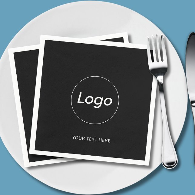 Servilleta De Papel Papel de Logo Negro Simple (Logo promotional paper napkins with custom text)