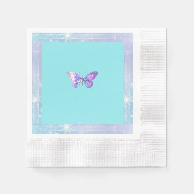 Servilleta De Papel Papel de mariposa holográfico Napkin Aqua (Anverso)