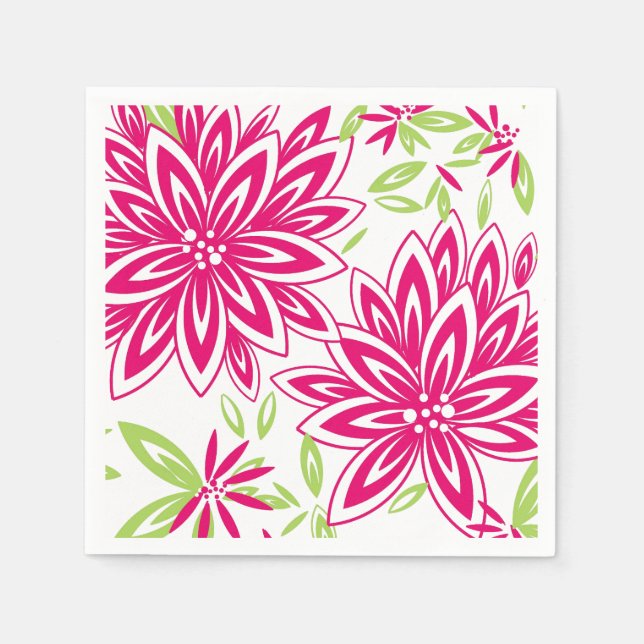 Servilleta De Papel PAPEL DE moda NAPKIN_LOVELY HOT PINK/VERDE FLORAL (Anverso)