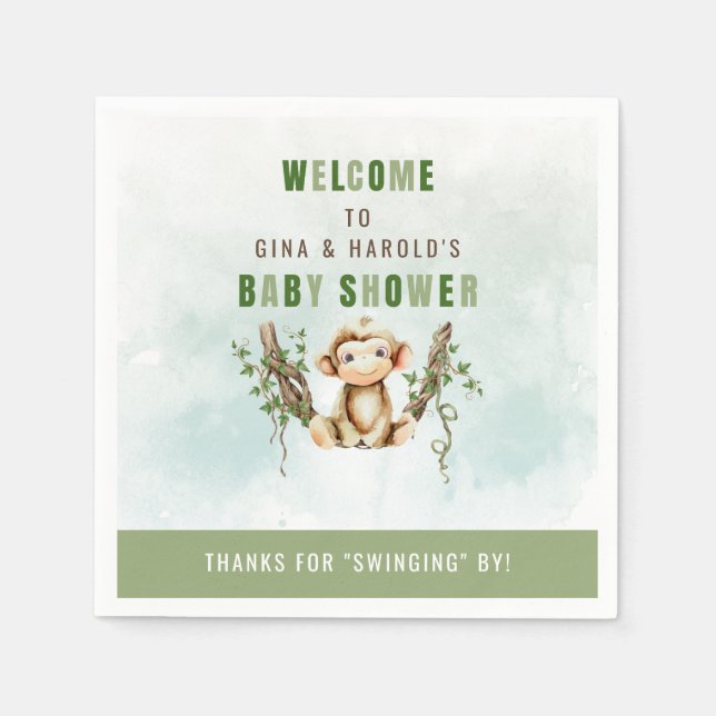 Servilleta De Papel Papel de Monkey Baby Shower (Anverso)