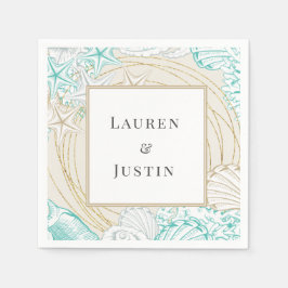 Servilleta De Papel Papel de monografía turquesa costera costera