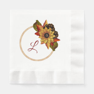 Servilleta De Papel Papel de monograma floral otoñal