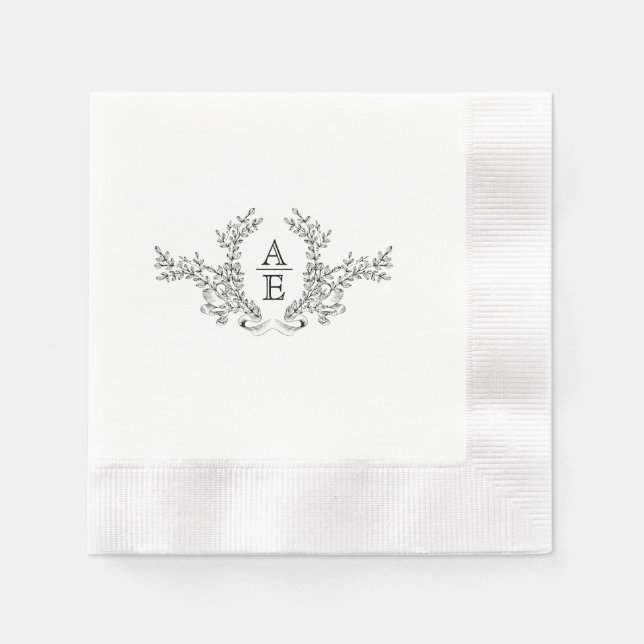 Servilleta De Papel Papel de monograma negro y blanco (Anverso)