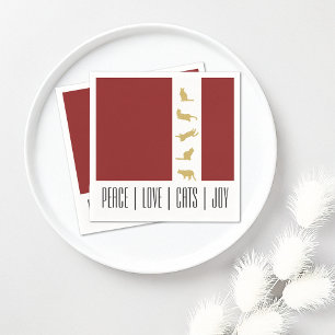 Servilleta De Papel Papel de Navidad de gato rojo blanco oro moderno