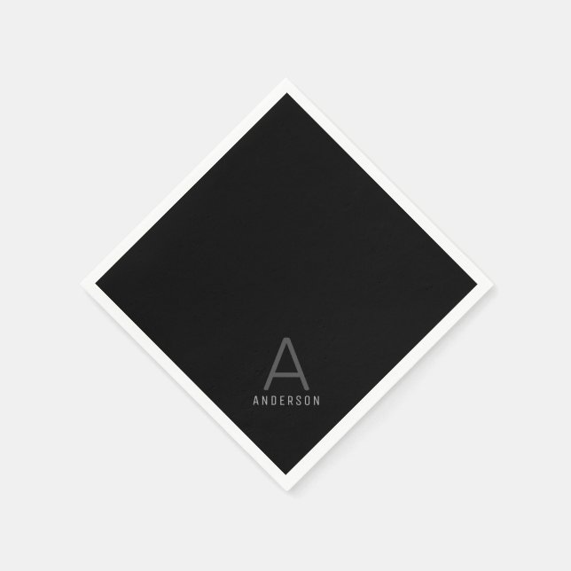 Servilleta De Papel Papel de nombre de monograma personalizado negro (Borde)