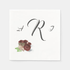 Servilleta De Papel Papel de novia monogramado en Rosa de Borgoña