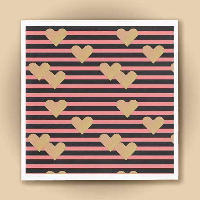 Servilleta De Papel Papel de San Valentín de franjas rosadas y negras (Subido por el creador)
