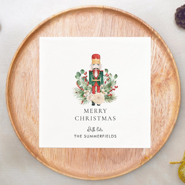 Servilleta De Papel Papel de script de nutcracker de vacaciones de nav (Christmas Nutcracker Script Red Berries Paper Napkin)