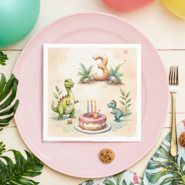 Servilleta De Papel Papel de tercer cumpleaños de dinosaurio trirex