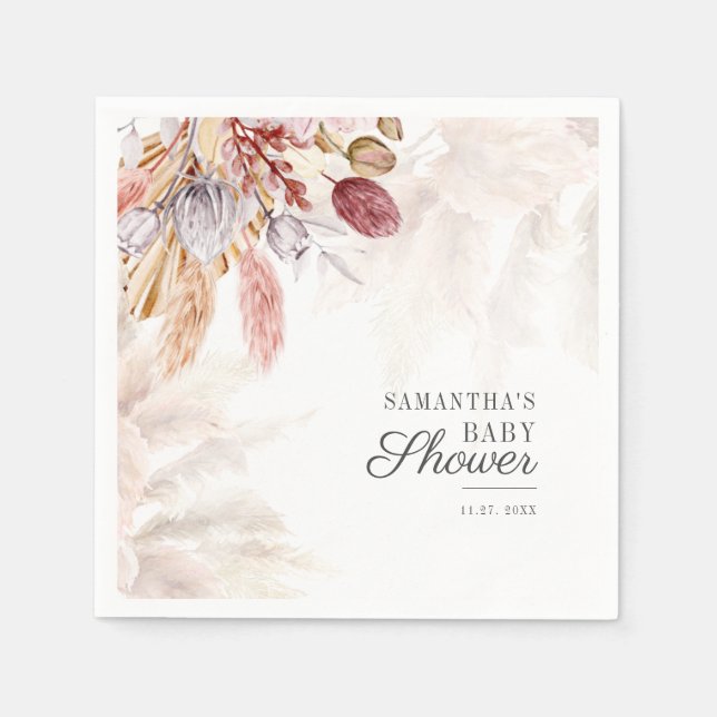 Servilleta De Papel Papel de terracota Baby Shower Pampas Grass Tan (Anverso)