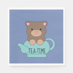 Servilleta De Papel Papel de tetera azul lindo oso Napkin Cumpleaños n