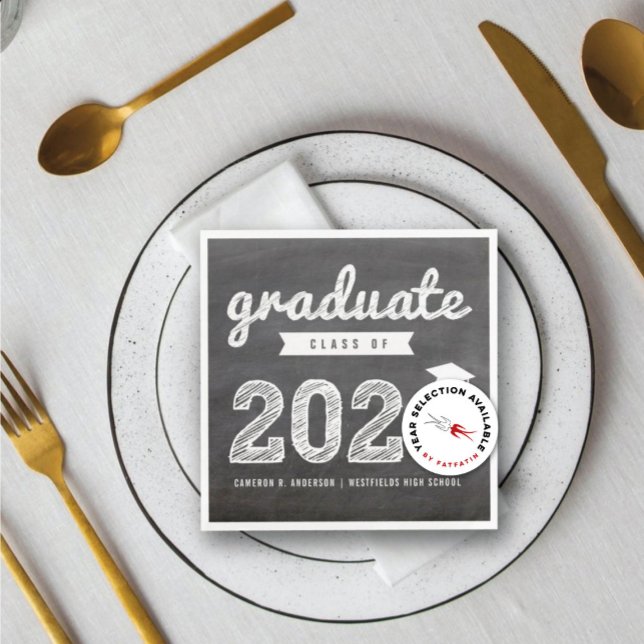 Servilleta De Papel Papel del partido de graduación de bosquejo negrit (Class of 20YY Chalkboard Bold White Sketch Graduation Party Paper Napkin @ zazzle.com/color_therapy)