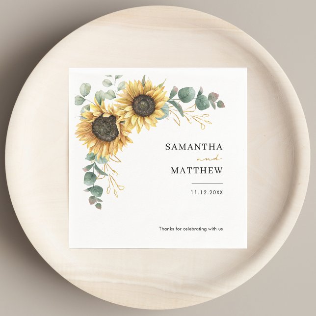 Servilleta De Papel Papel del Personalizado del Eucaliptus Boda del gi (Floral Sunflower Eucalyptus Wedding Custom Paper Napkins)