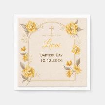 Papel elegante de cruz floral dorada para bautizo 