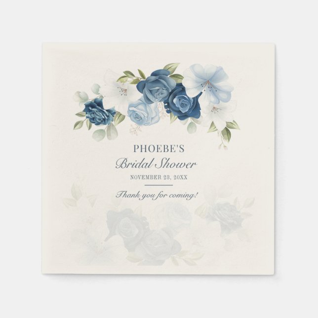 Servilleta De Papel Papel Eucalyptus Duste Blue Floral Bridal Shower (Anverso)