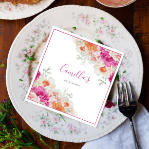 Servilleta De Papel Papel floral de acuarela naranja y rosa brillante