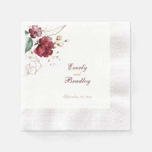 Servilleta De Papel Papel floral elegante de acuarela en rojo oscuro y