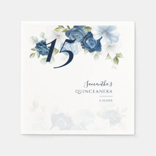 Servilleta De Papel Papel Floral Quinceañera Cumpleaños 15 Años Azul P