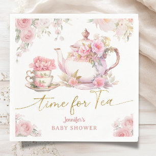 Servilleta De Papel Papel Floral Rosa para Baby Shower "Hora del Té"