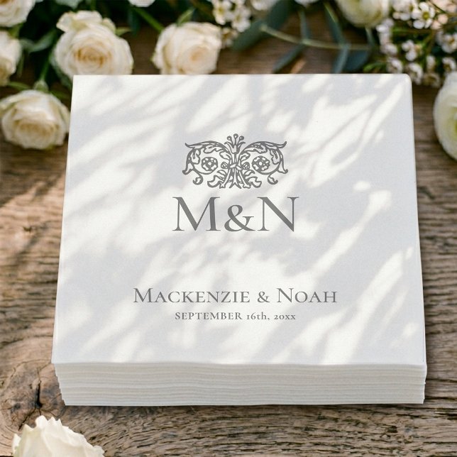 Servilleta De Papel Papel Gris Floral Ornate de Boda con Monograma (Subido por el creador)