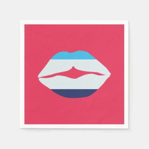 Servilleta De Papel Papel Labios Rayados de Azul y Burdeos