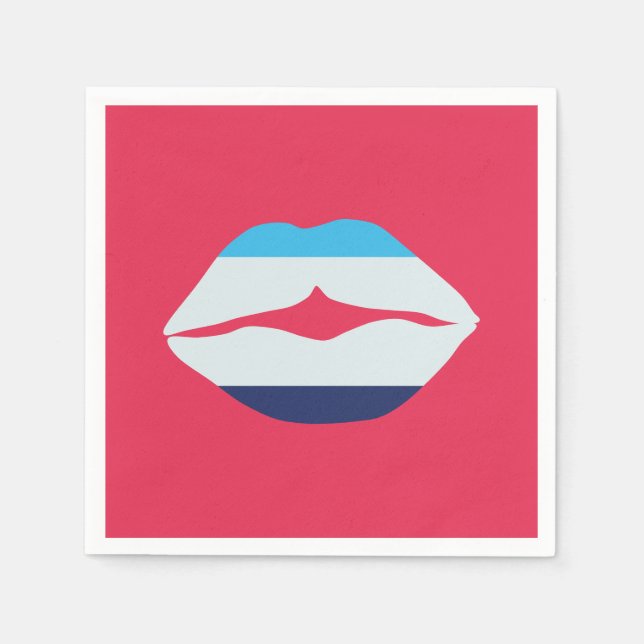 Servilleta De Papel Papel Labios Rayados de Azul y Burdeos (Anverso)