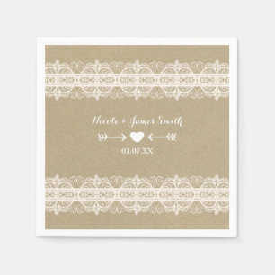 Servilleta De Papel Papel marrón y encaje blanco boda rústica natural