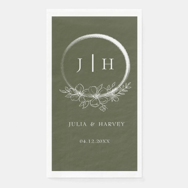 Servilleta De Papel Papel mínimo de Boda verde oliva bohemia (Anverso)