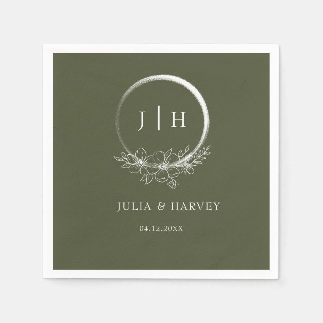 Servilleta De Papel Papel mínimo de Boda verde oliva bohemia (Anverso)