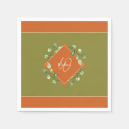 Servilleta De Papel Papel monogramado verde y Naranja de las hojas de 
