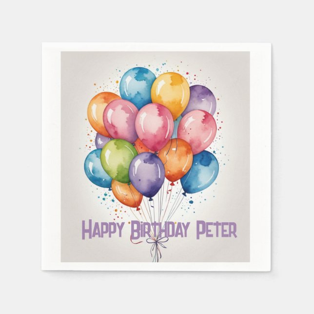 Servilleta De Papel Papel Napkin feliz de los globos de cumpleaños - t (Anverso)