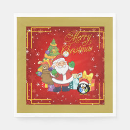 Servilleta De Papel Papel Napkin Santa Claus y Penquin