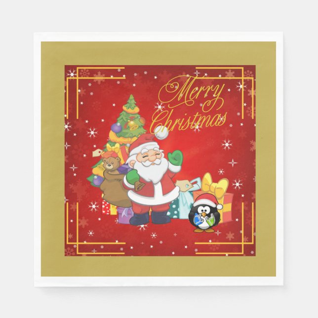 Servilleta De Papel Papel Napkin Santa Claus y Penquin (Anverso)