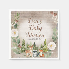 Servilleta De Papel Papel Napkin Winter Woodland Animales Floral Blanc