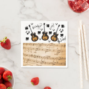 Servilleta De Papel Papel Napkins, Guitar Music Notes Black Hearts