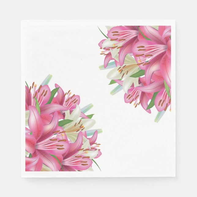 Servilleta De Papel Papel Napkins-Lilies Rosados (Anverso)