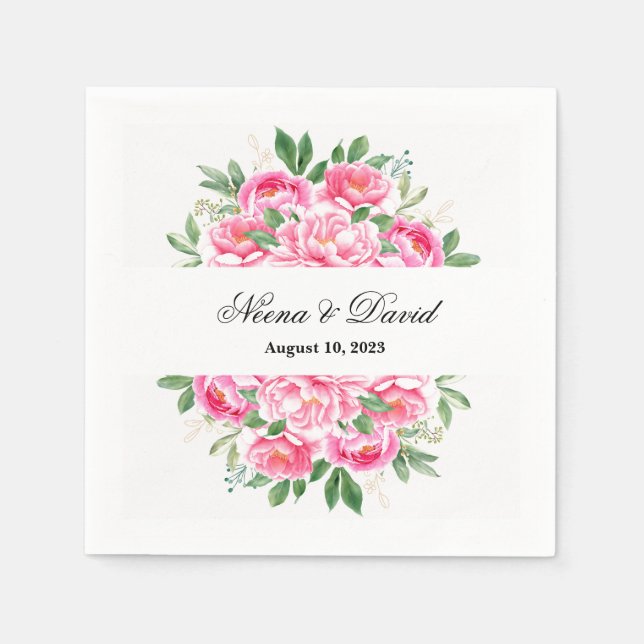 Servilleta De Papel Papel Napkins-Peonies Rosados (Anverso)