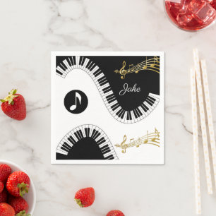 Servilleta De Papel Papel Napkins, Piano White Black Gold Music Notes